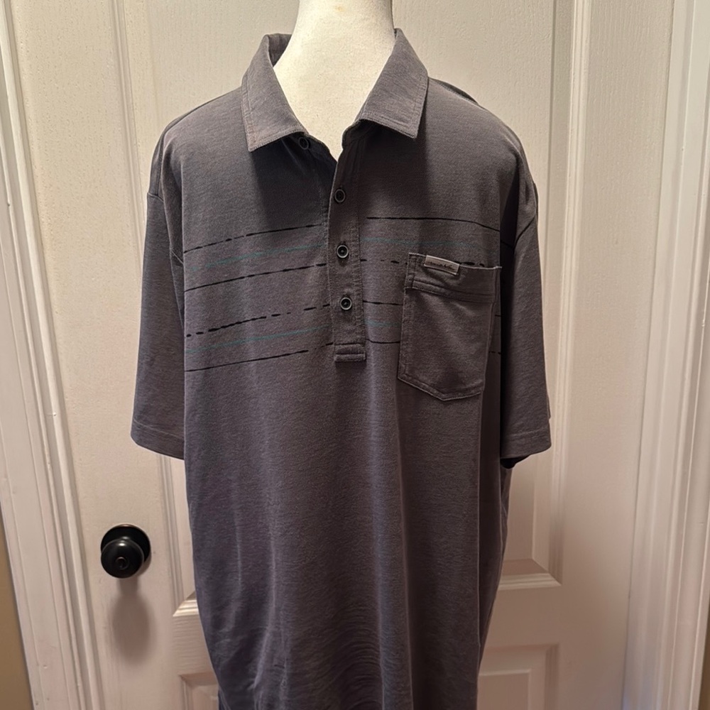 Travis Mathew Charcoal Gray Polo with Pinstripes